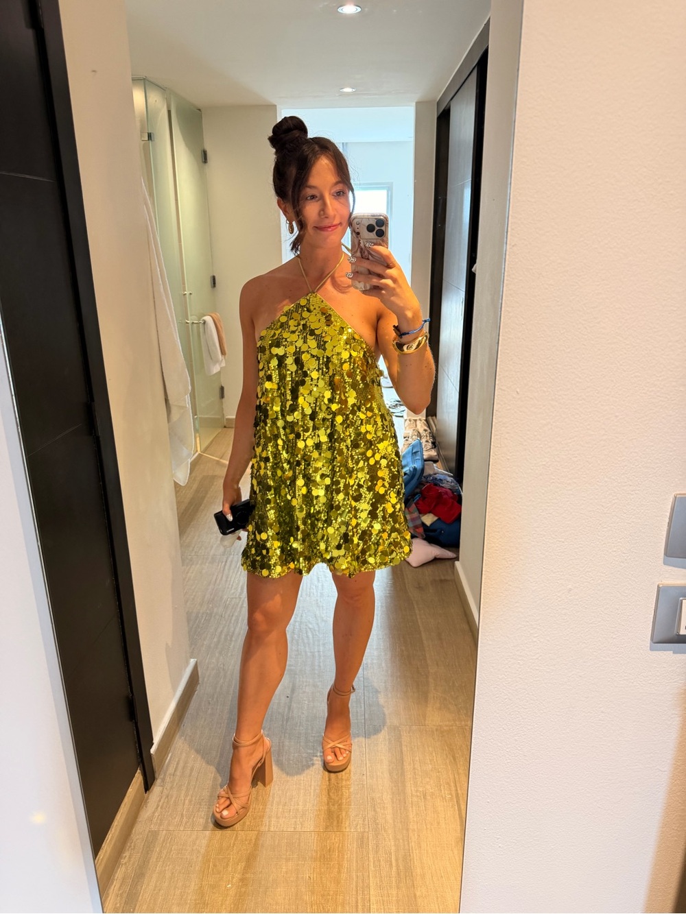 Princess Polly Green Sequin Backless Halter Mini Dress